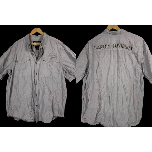 Harley Davidson Shirt Size XL Button Down Mens Gray Biker Grunge Spell Out - Picture 1 of 13